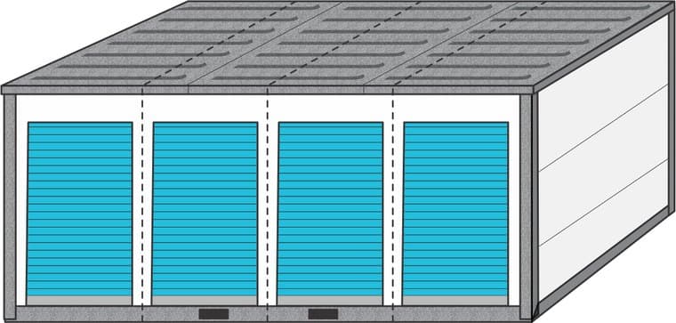 Keturios šoninės durys - keturi 4,6 m² boksai